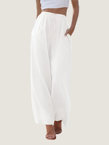 Women’s Wide-Leg Pants – Linen Blend – Relaxed Fit – Drawstring Waist – Full Length
