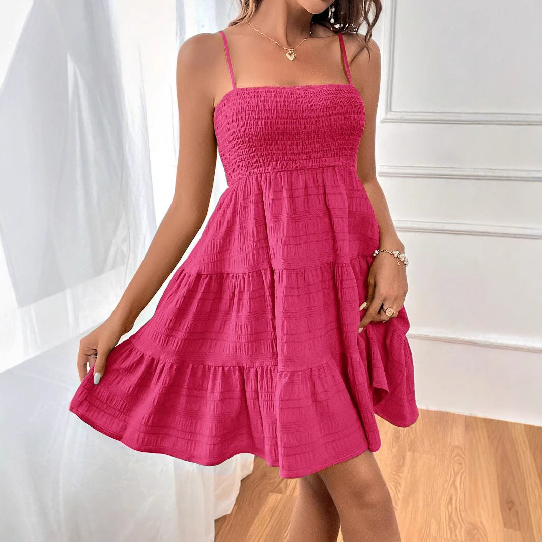Women’s A-Line Dress – Smocked Bodice – Tiered Skirt – Sleeveless Lightweight Casual