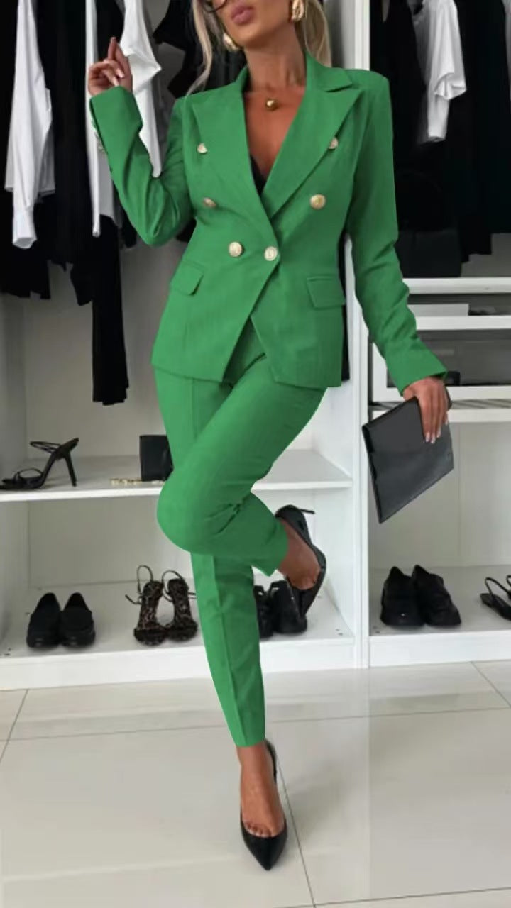 Women’s Blazer Set – Slim Fit – Double-Breasted – Notched Lapel – Office Wear
