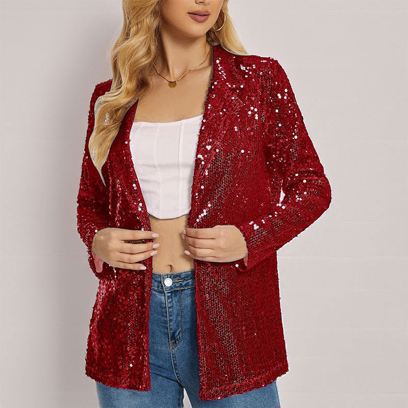 Women’s Blazer – Sequin Embellished – Tailored Fit – Open Front Full Sleeve