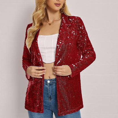 Women’s Blazer – Sequin Embellished – Tailored Fit – Open Front Full Sleeve