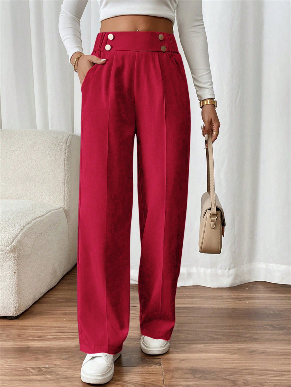 Women's Wide-Leg Trousers - Relaxed Silhouette - High Waist