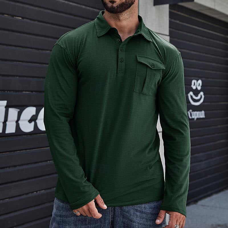 Men’s Henley Polo Shirt – Cotton – Regular Fit – Stand Collar – Chest Pocket