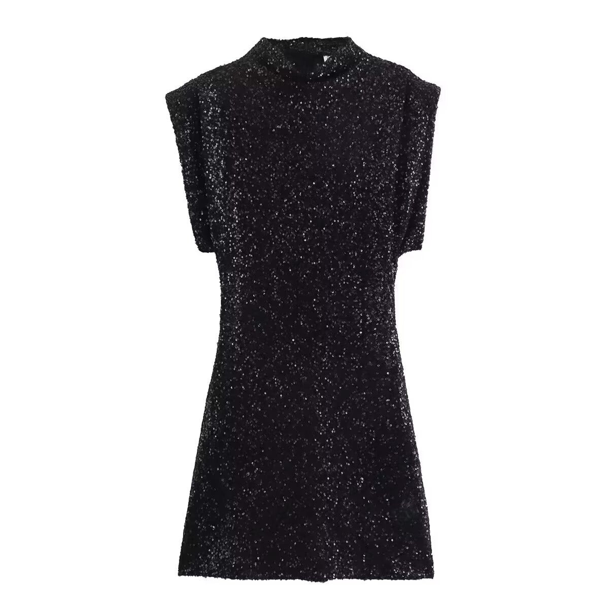Women’s Mini Dress – Slim Fit – Sequin Fabric – Sleeveless – Structured Shoulders