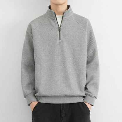 Men’s Half-Zip Sweatshirt – Ribbed Knit – Relaxed Fit – Stand Collar Casual Pullover