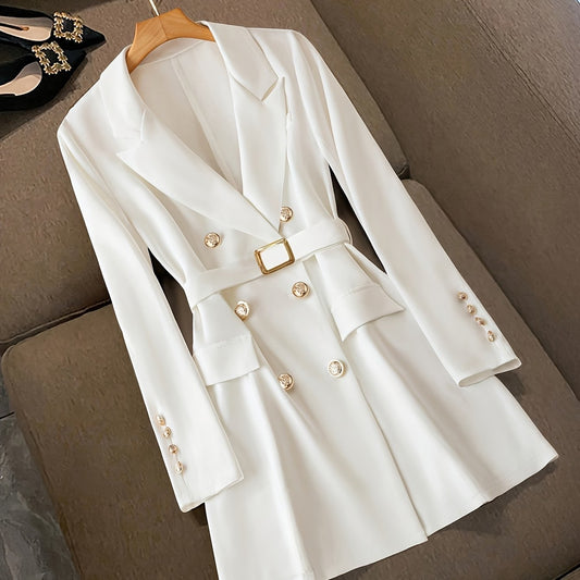 Women’s Blazer Dress – Tailored Fit – Mini Length – Belted Waist – Long Sleeve