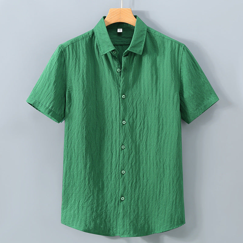 Men’s Button-Down Shirt – Relaxed Fit – Breathable Blend – Short Sleeve – Textured Finish