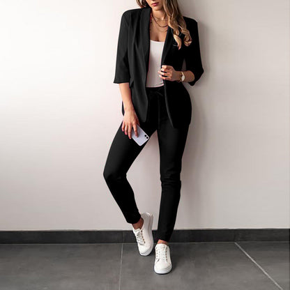 Women’s Two-Piece Set – Tailored Blazer – Slim Fit Pants – Stretch Fabric