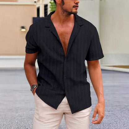 Men’s Short Sleeve Shirt – Cotton Linen Blend – Classic Fit – Button-Up Casual Wear