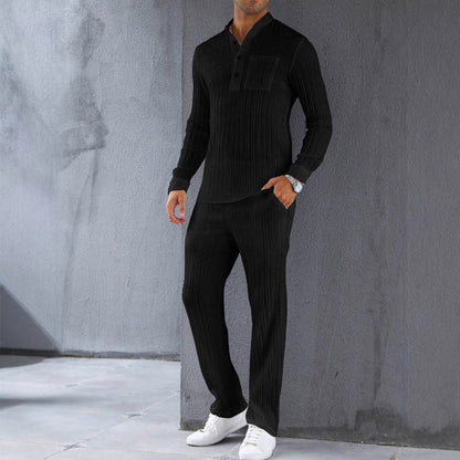 Men’s Shirt and Pants Set – Slim Fit – Ribbed Texture – Lightweight Breathable Fabric