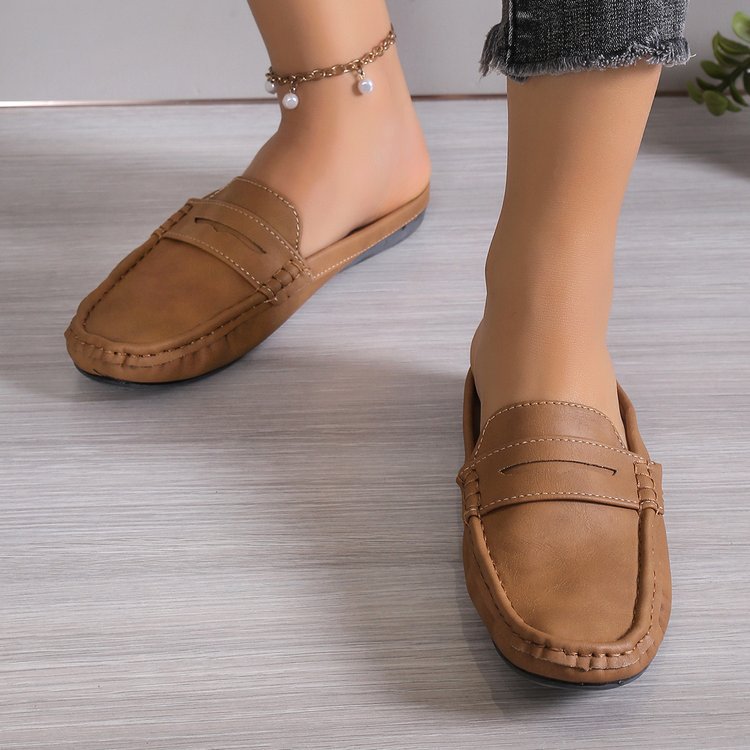 Women’s Backless Loafers – Slip-On Style – Soft Finish – Rounded Toe – Casual Fit