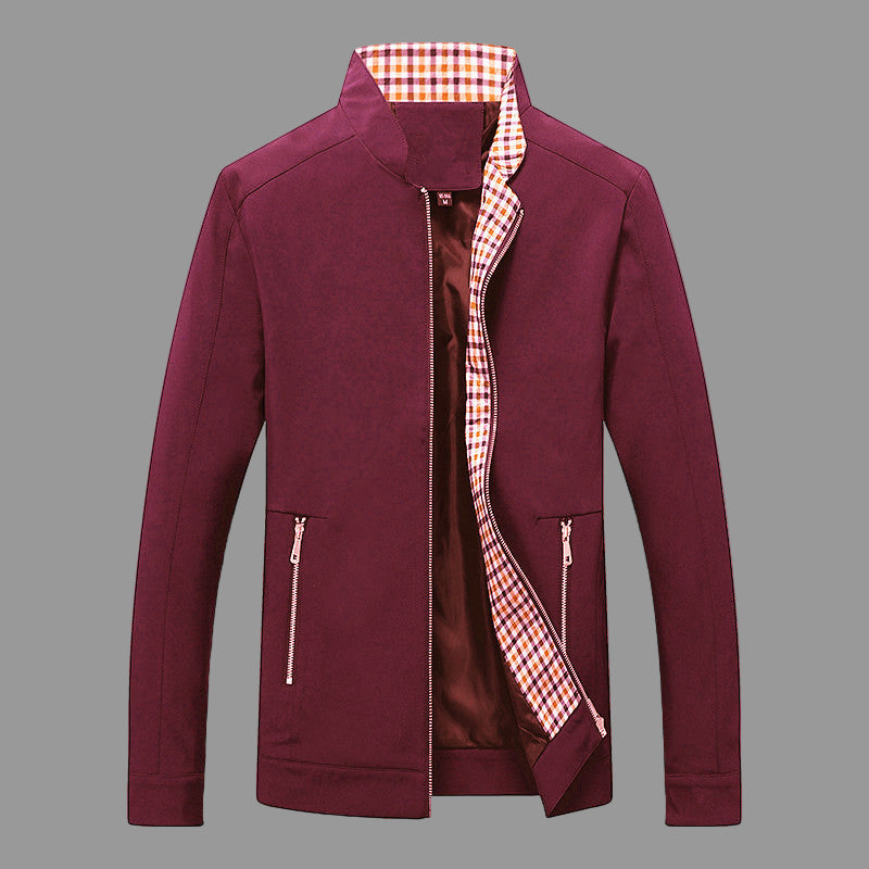 Men’s Jacket – Loose Fit – Stand Collar – Full Zip – Cotton Blend Lining – Zipper Pockets