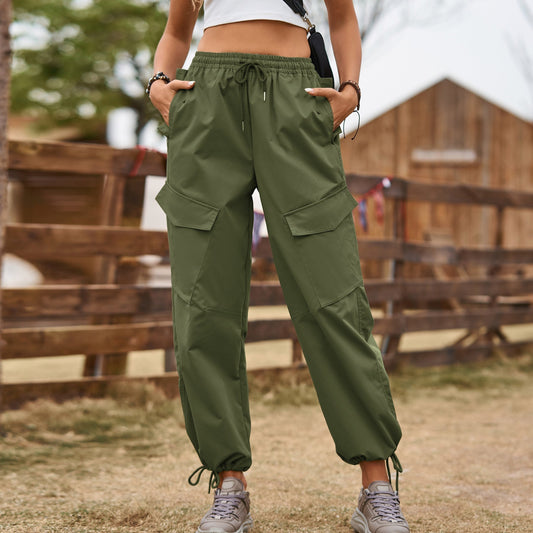Women’s Cargo Pants – Relaxed Fit – Cotton Blend – Drawstring Waist – Utility Pockets