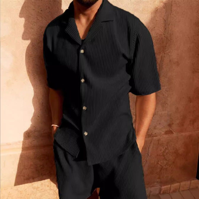 Men’s Button-Up Shirt – Relaxed Fit – Soft Textured – Short Sleeve Casual