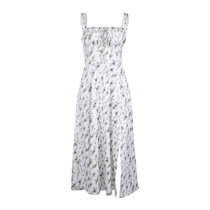 Women’s Midi Dress – Sleeveless – Tie Front – Floral Print – High Slit – Cotton Blend