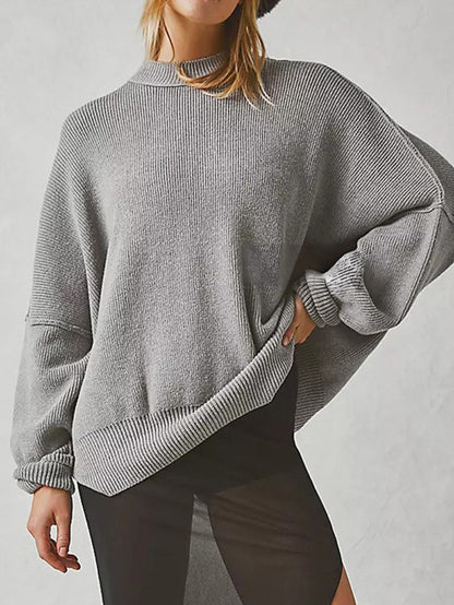 Women’s Pullover Knit Sweater – Oversized Fit – Long Sleeve – Side Slits – Textured Knit