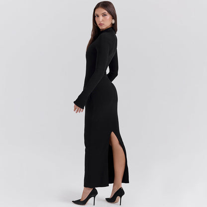 Women’s Long Dress – Slim Fit – Round Neck – Long Sleeve – Formal Evening Wear