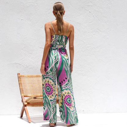 Women’s Jumpsuit – Wide Leg – Spaghetti Strap – Front Tie – Breathable Cotton Feel
