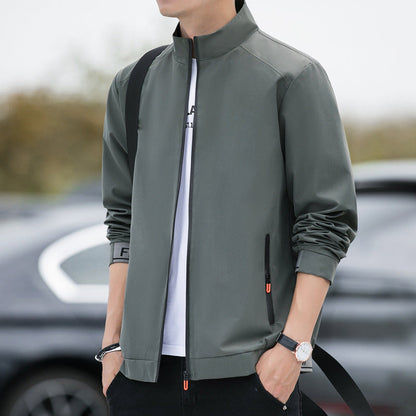 Men’s Casual Jacket – Relaxed Fit – High Collar – Zipper Front – Breathable Blend