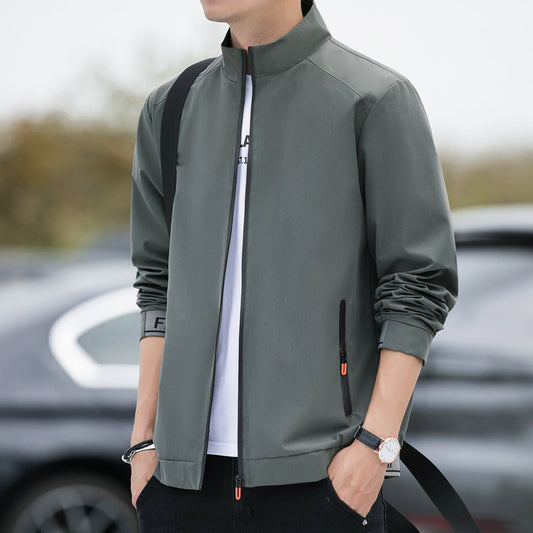 Men’s Casual Jacket – Relaxed Fit – High Collar – Zipper Front – Breathable Blend