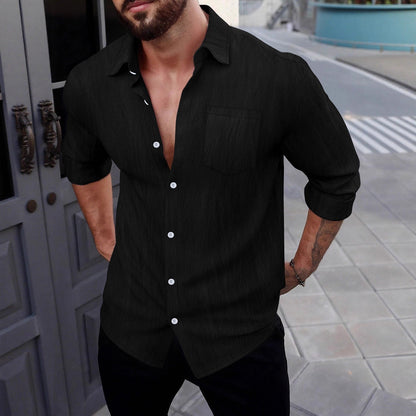 Men’s Long Sleeve Shirt – Slim Fit – Cotton Blend – Classic Collar – Button Front – Chest Pocket