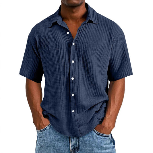 Men’s Short Sleeve Shirt – Relaxed Fit – Wrinkled Texture – Breathable Blend