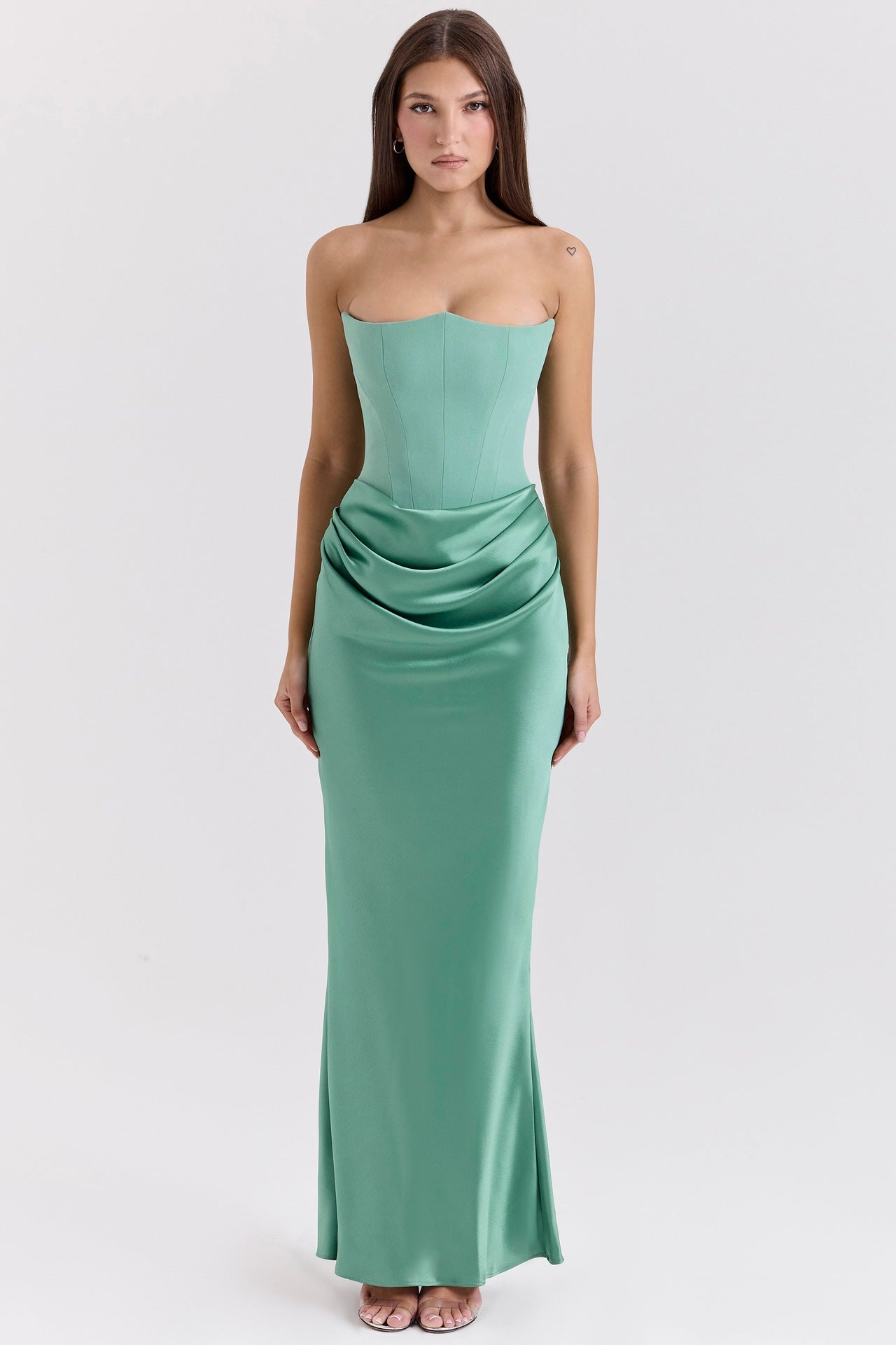 Women's Strapless Satin Evening Gown – Mermaid Silhouette – Full-Length Formal Dress