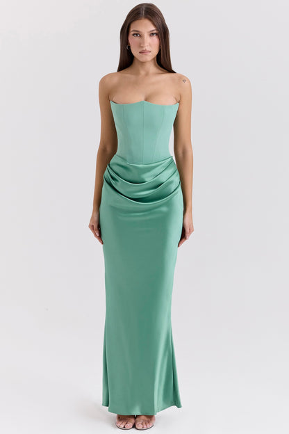Women's Strapless Satin Evening Gown – Mermaid Silhouette – Full-Length Formal Dress