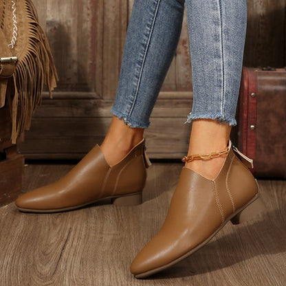 Women’s Ankle Boots – Sleek Pointed Toe – Soft Finish – Back Zipper – Low Heel
