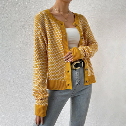 Women’s Cardigan – Relaxed Fit – Button Front – Geometric Pattern