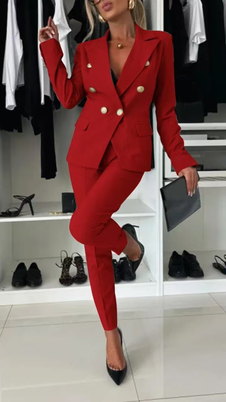 Women’s Blazer Set – Slim Fit – Double-Breasted – Notched Lapel – Office Wear