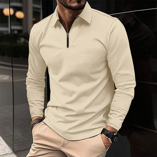 Men’s Long Sleeve Athletic Shirt – Slim Fit – Zip Collar – Stretch Fabric