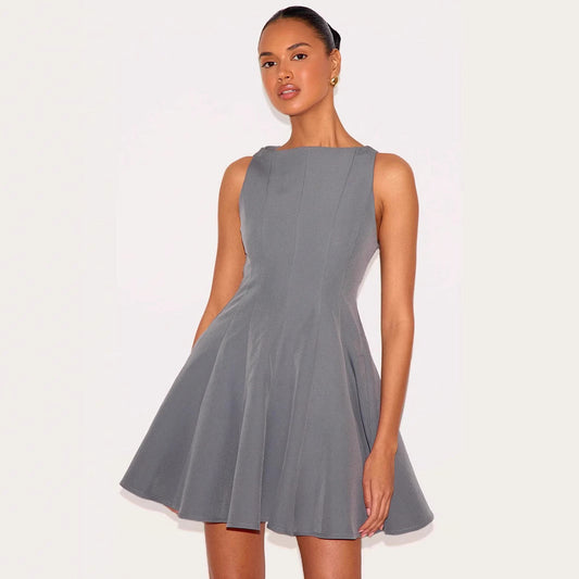 Women’s Sleeveless Dress – Slim Fit A-Line – Lightweight Fabric – Round Neck Mini