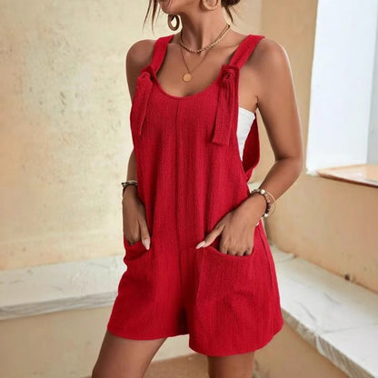 Women’s Romper – Relaxed Fit – Scoop Neck – Spaghetti Straps – Front Pockets