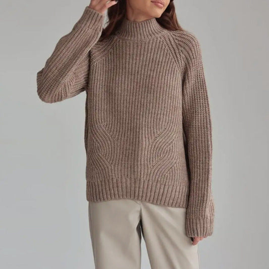 Women’s Sweater – Loose Fit – Mock Neck – Raglan Sleeve – Ribbed Texture