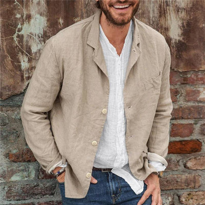 Men’s Blazer – Cotton Linen Blend – Relaxed Fit – Long Sleeve Lightweight Casual