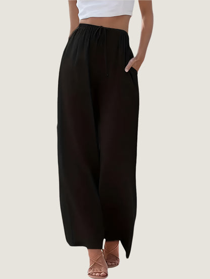 Women’s Wide-Leg Pants – Linen Blend – Relaxed Fit – Drawstring Waist – Full Length