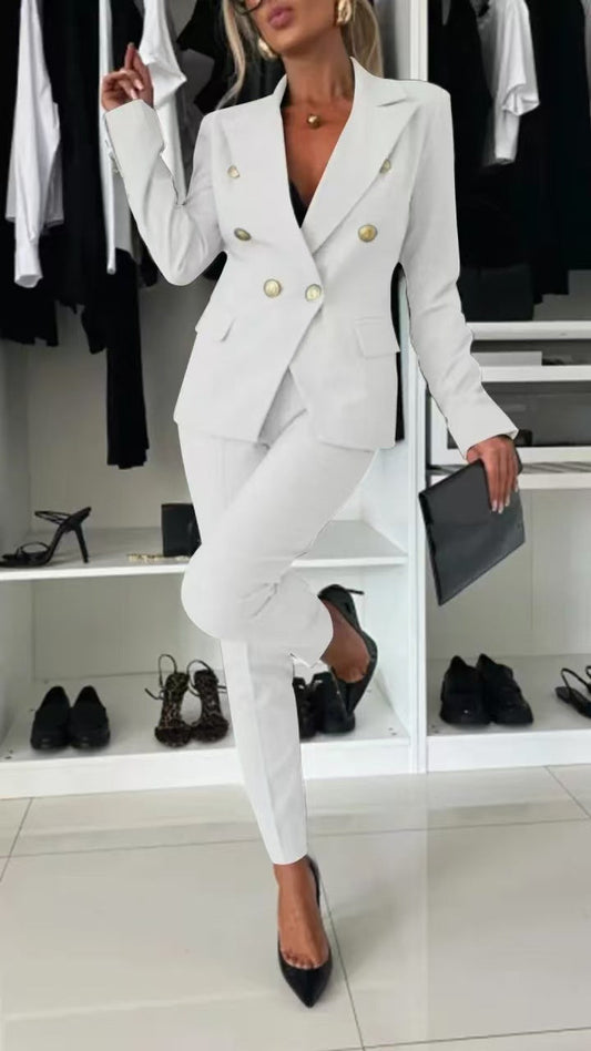 Women’s Blazer Set – Slim Fit – Double-Breasted – Notched Lapel – Office Wear