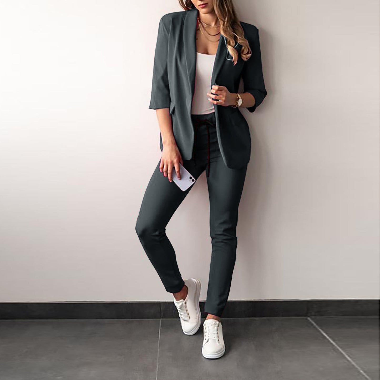 Women’s Two-Piece Set – Tailored Blazer – Slim Fit Pants – Stretch Fabric