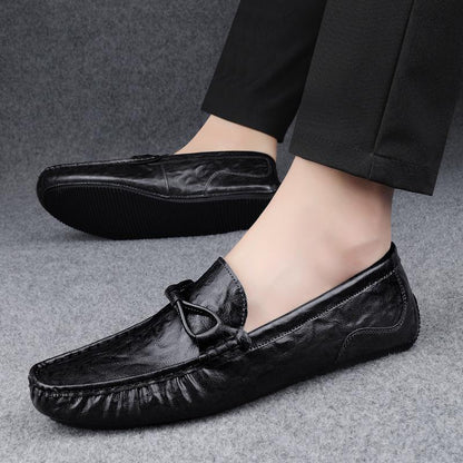Men’s Loafers – Leather Slip-On – Decorative Tie – Printed Detailing – Casual Fit