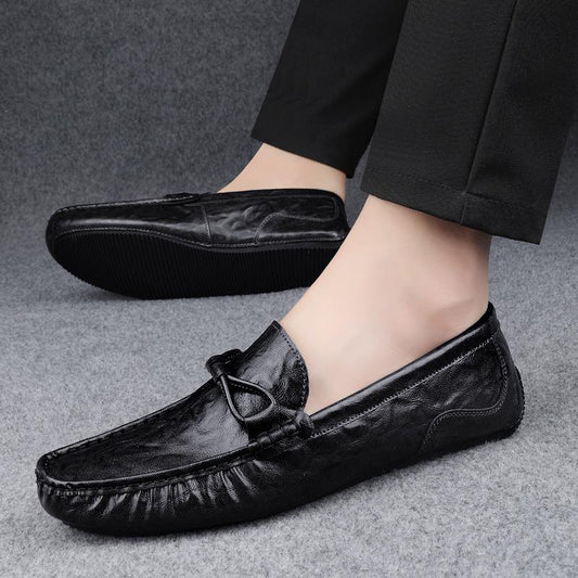 Men’s Loafers – Leather Slip-On – Decorative Tie – Printed Detailing – Casual Fit