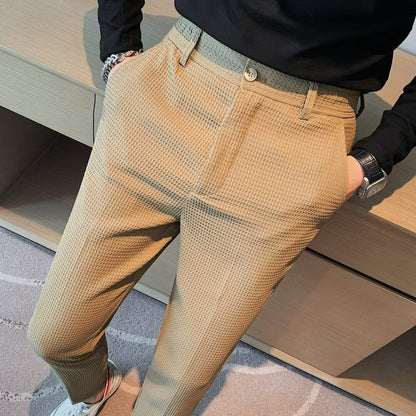 Men’s Cropped Trousers – Slim Fit – Textured Fabric – Tapered Leg – Smart Casual Wear