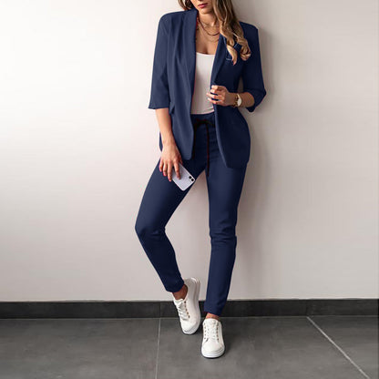 Women’s Two-Piece Set – Tailored Blazer – Slim Fit Pants – Stretch Fabric