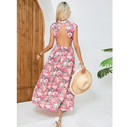 Women’s Midi Dress – Slim Fit – Open Back – Floral Print – Breathable Blend