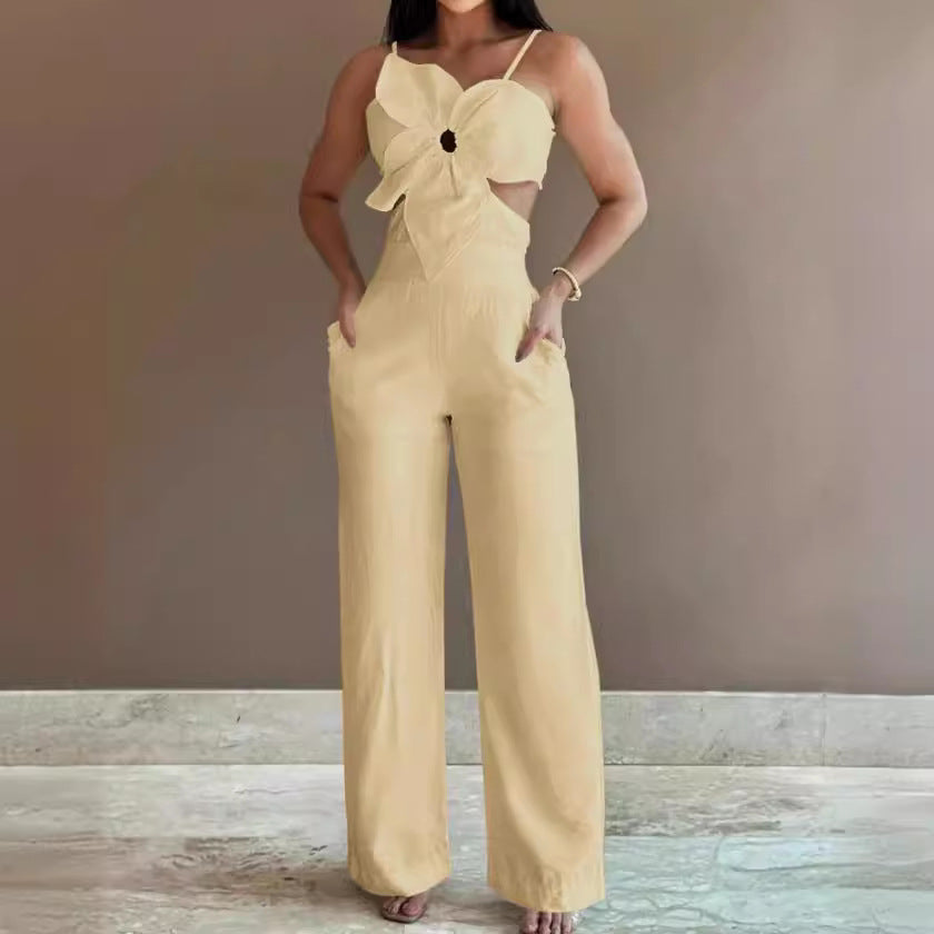 Women’s Jumpsuit – Wide Leg – Bow Front – Spaghetti Straps – Backless Cut-Out