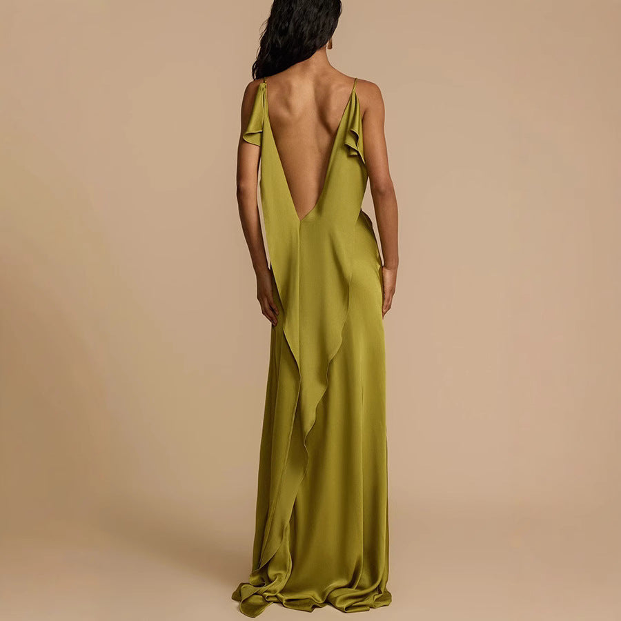 Women’s Slip Dress – Satin Finish – Cowl Neck – Spaghetti Straps – Side Slit – Relaxed Fit