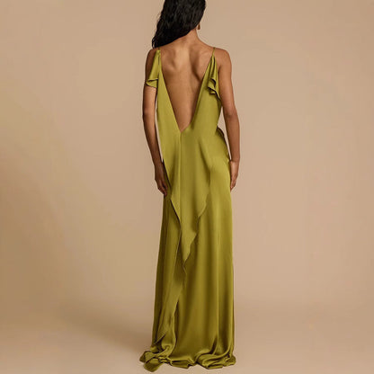 Women’s Slip Dress – Satin Finish – Cowl Neck – Spaghetti Straps – Side Slit – Relaxed Fit