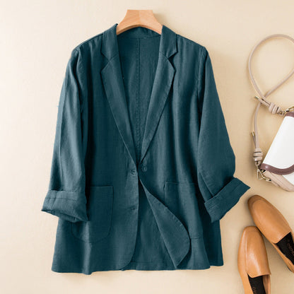 Women’s Casual Jacket – Relaxed Fit – Natural Fibers – Long Sleeve Lapel – Front Pockets