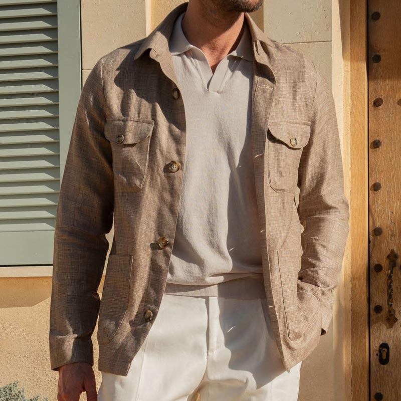 Men’s Casual Jacket – Structured Fit – Button Front – Breathable Blend – Chest Pockets