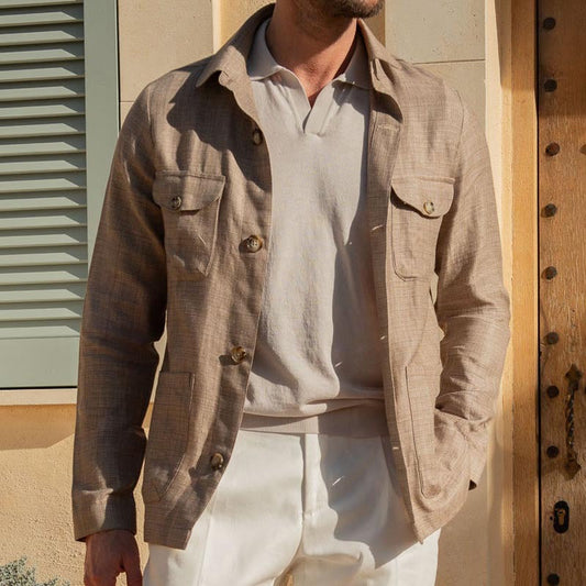 Men’s Casual Jacket – Structured Fit – Button Front – Breathable Blend – Chest Pockets